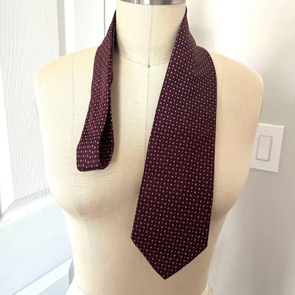 Barneys New York Silk Necktie Maroon Geometric Party Office Corporate Chic